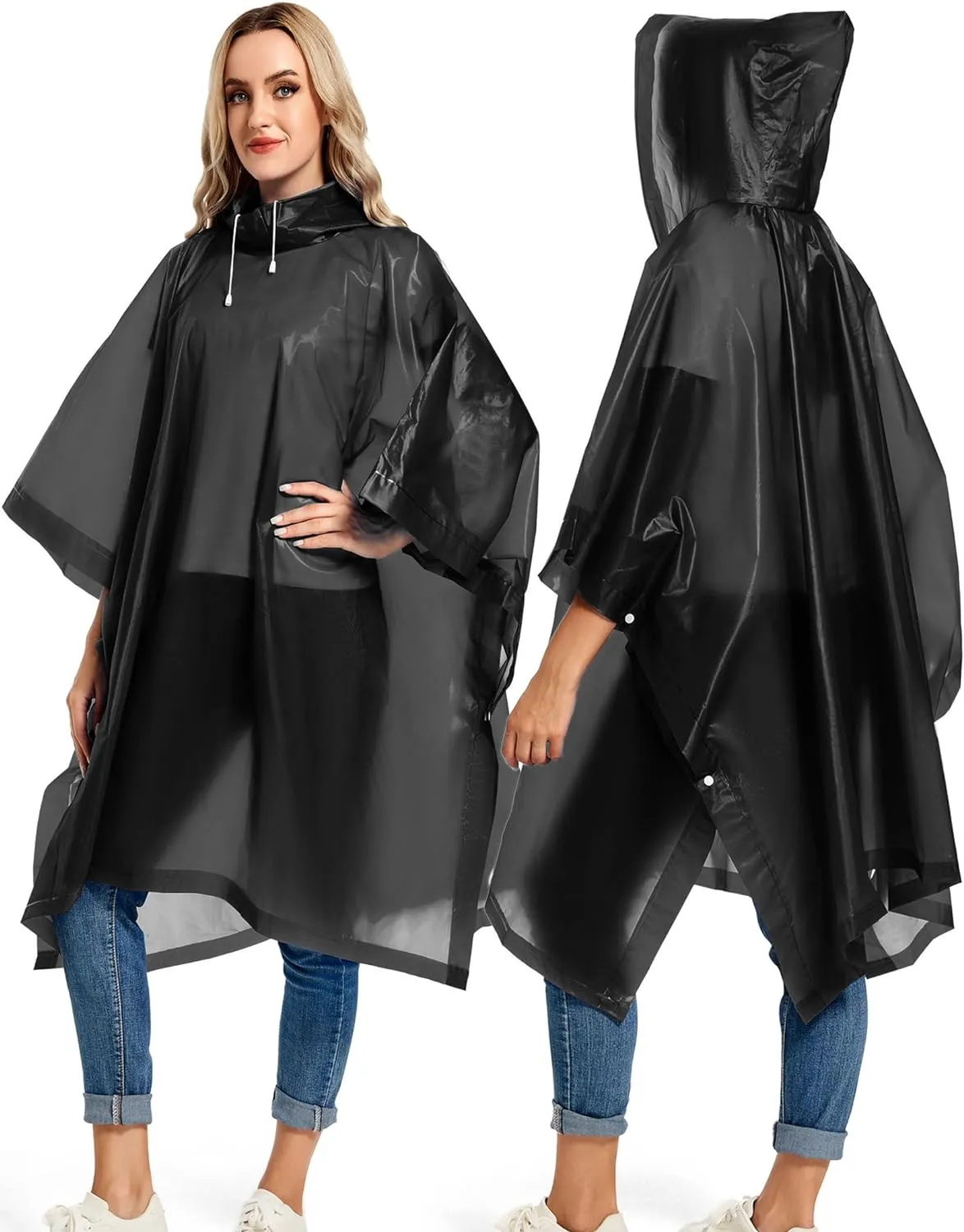 2 Pack Rain Ponchos for Adults Reusable - Raincoats Survival Emergency Heavy Duty Rain Coat with Drawstring Hood