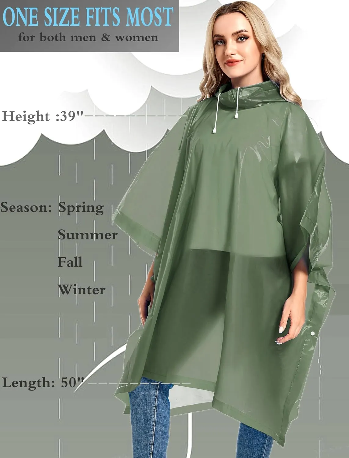 2 Pack Rain Ponchos for Adults Reusable - Raincoats Survival Emergency Heavy Duty Rain Coat with Drawstring Hood