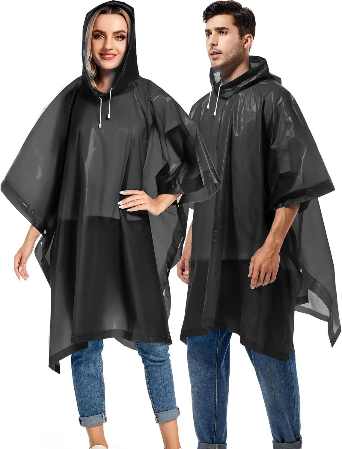 2 Pack Rain Ponchos for Adults Reusable - Raincoats Survival Emergency Heavy Duty Rain Coat with Drawstring Hood