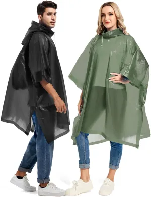 2 Pack Rain Ponchos for Adults Reusable - Raincoats Survival Emergency Heavy Duty Rain Coat with Drawstring Hood