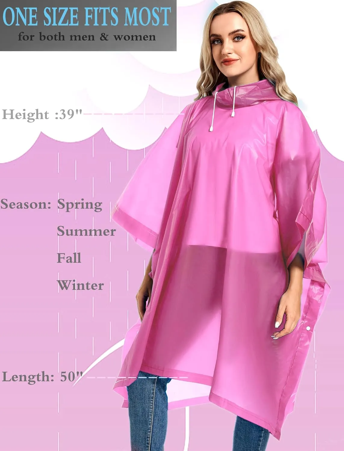 2 Pack Rain Ponchos for Adults Reusable - Raincoats Survival Emergency Heavy Duty Rain Coat with Drawstring Hood