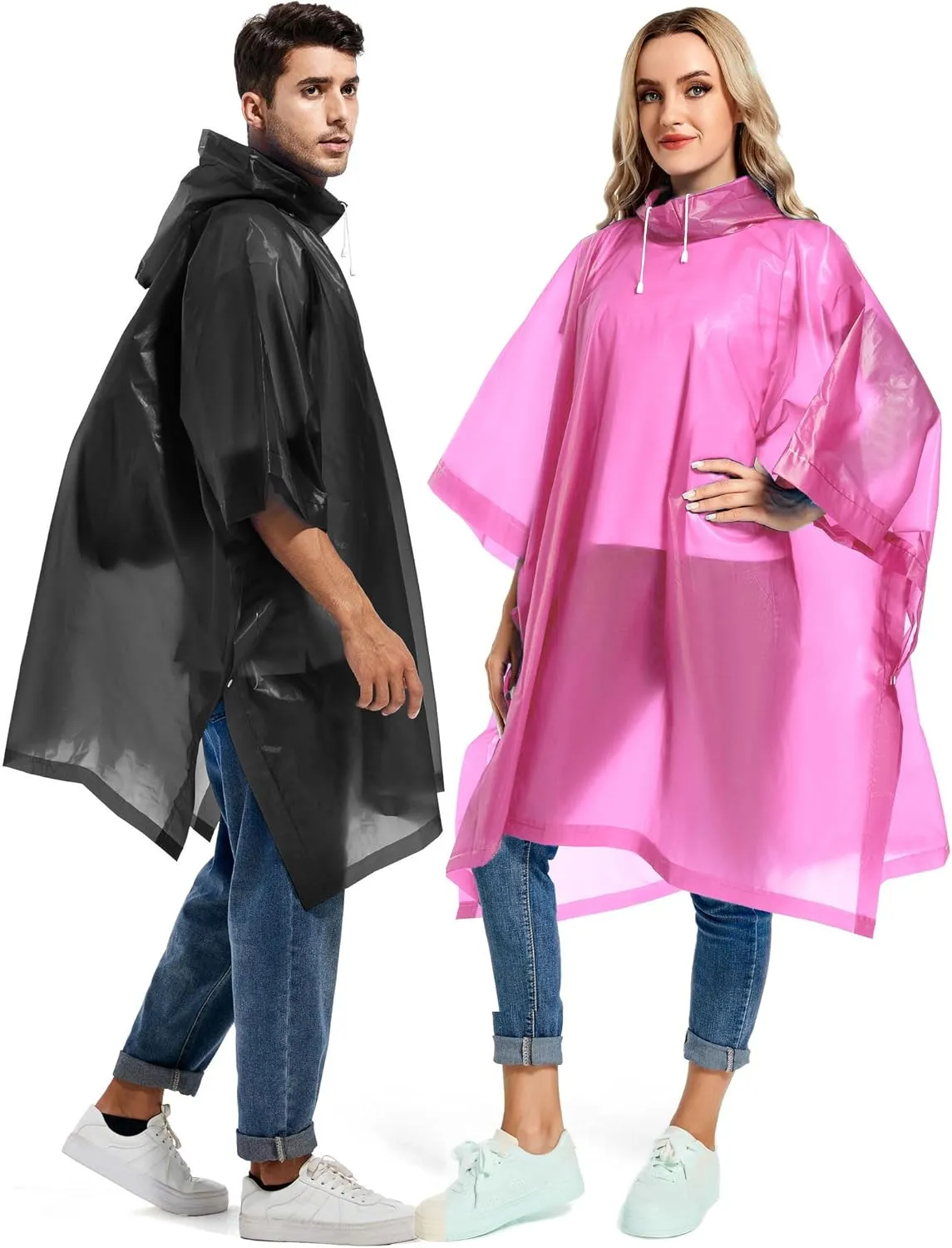 2 Pack Rain Ponchos for Adults Reusable - Raincoats Survival Emergency Heavy Duty Rain Coat with Drawstring Hood