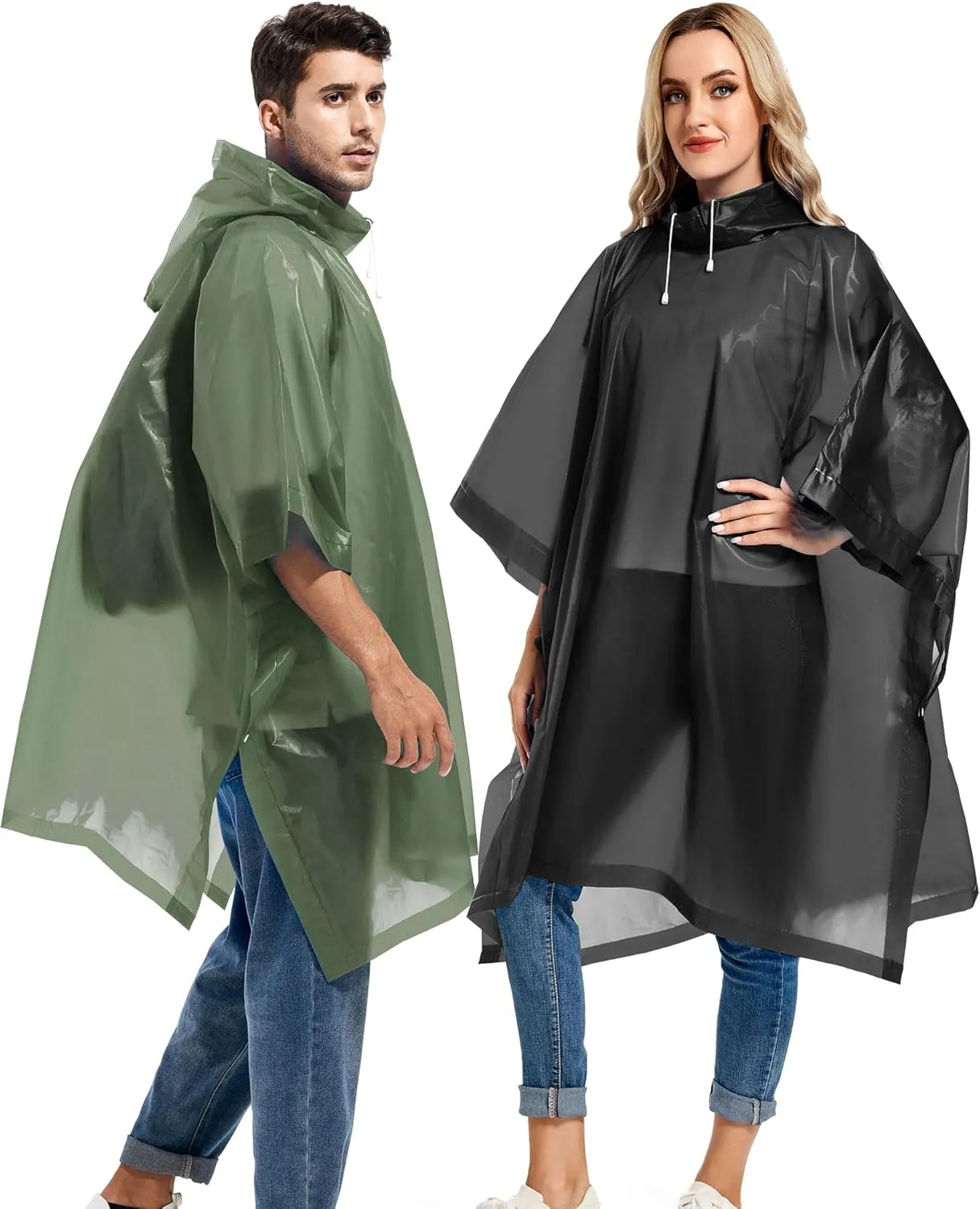 2 Pack Rain Ponchos for Adults Reusable - Raincoats Survival Emergency Heavy Duty Rain Coat with Drawstring Hood