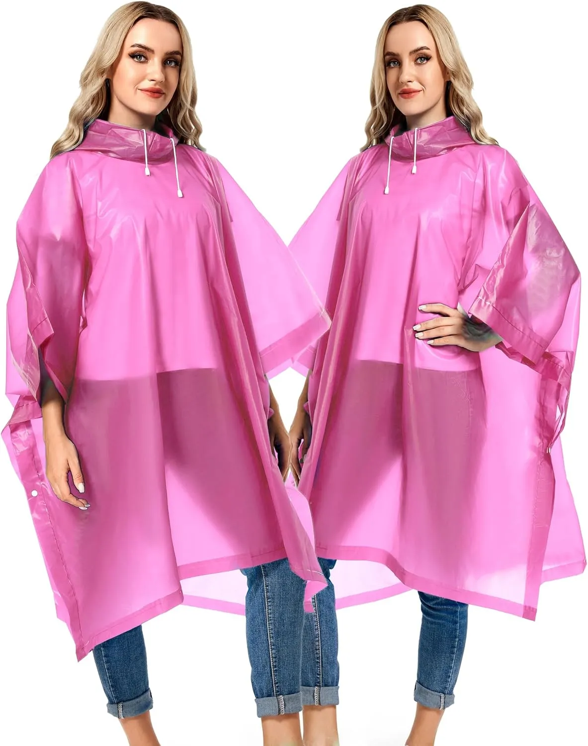 2 Pack Rain Ponchos for Adults Reusable - Raincoats Survival Emergency Heavy Duty Rain Coat with Drawstring Hood
