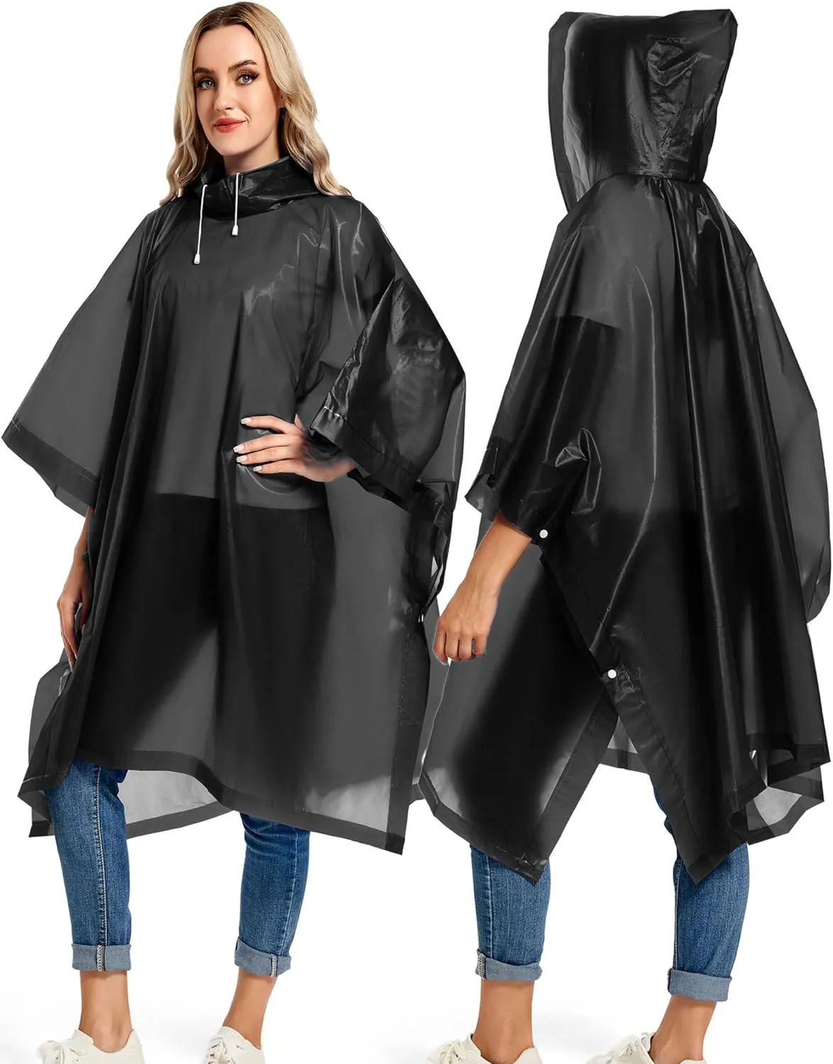 2 Pack Rain Ponchos for Adults Reusable - Raincoats Survival Emergency Heavy Duty Rain Coat with Drawstring Hood