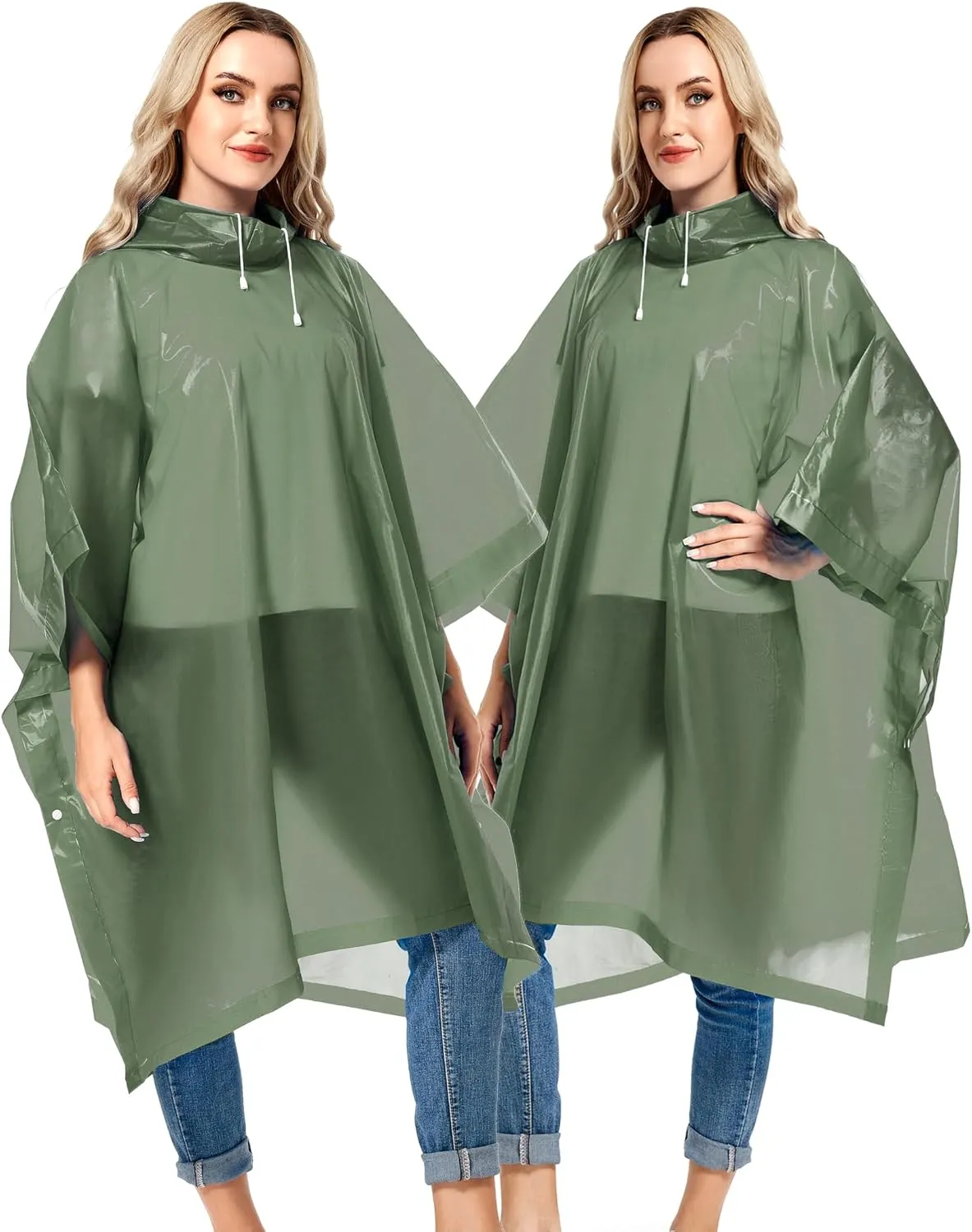 2 Pack Rain Ponchos for Adults Reusable - Raincoats Survival Emergency Heavy Duty Rain Coat with Drawstring Hood