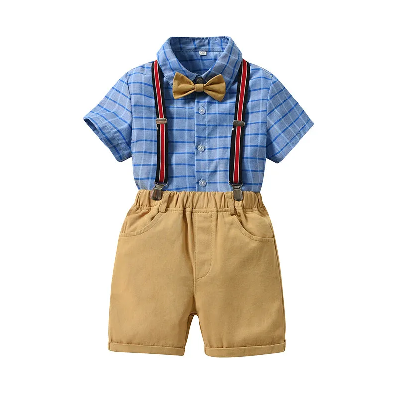 2 Pieces Set Baby Kid Boys Checked Bow Shirts And Striped Rompers Wholesale 230224145