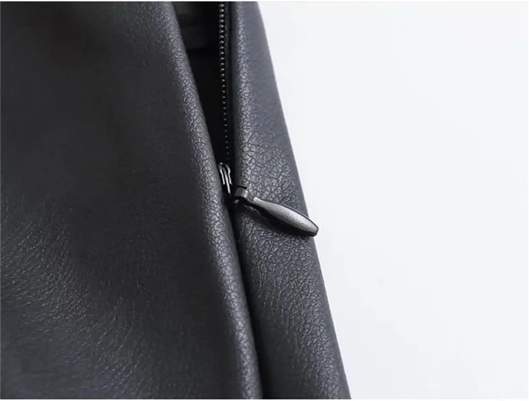 2023 Vintage Black Imitation Leather Skirts Women Midi Mid-Calf Skirts Windbreak Zipper Skirt