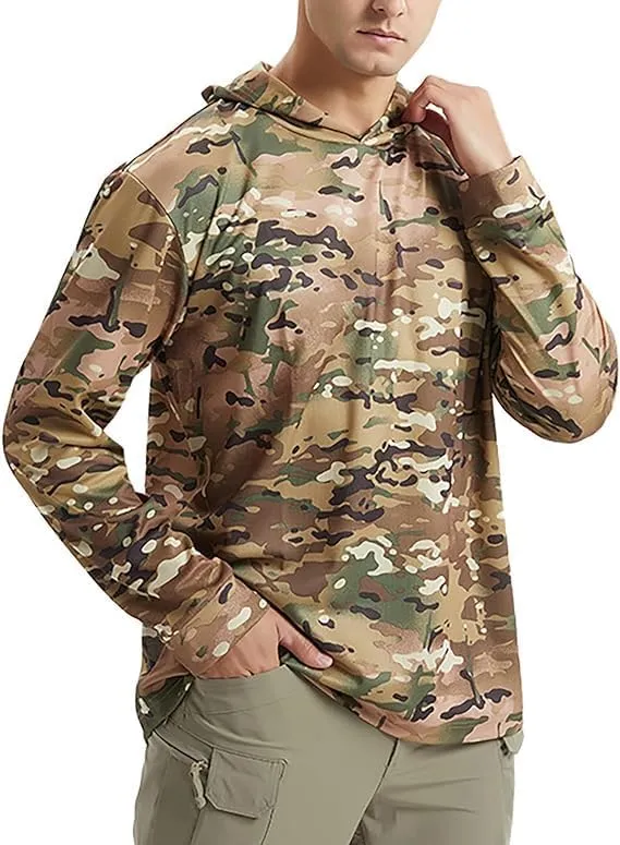 2PCS Men Sun Protection Hoodie Shirt Long Sleeve Camouflage Shirts UPF 50  Quick-Dry Summer Lightweight Athletic Pullover