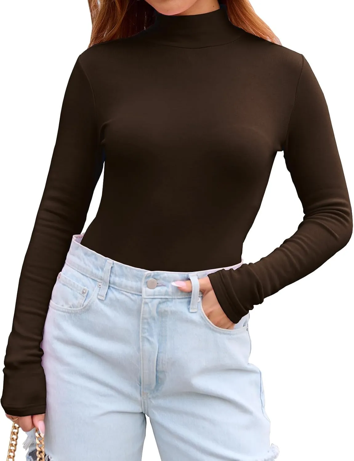 Abardsion Women's Long Sleeve Mock Turtleneck Shirts 2025 Fleece Lined Base Layer Slim Fit Thermal Underwear Tops