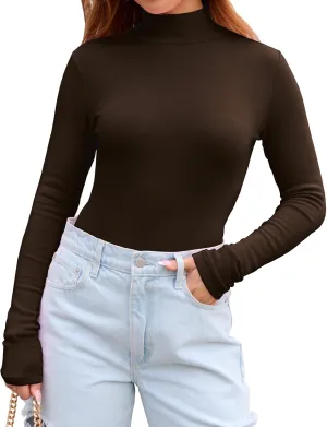 Abardsion Women's Long Sleeve Mock Turtleneck Shirts 2025 Fleece Lined Base Layer Slim Fit Thermal Underwear Tops