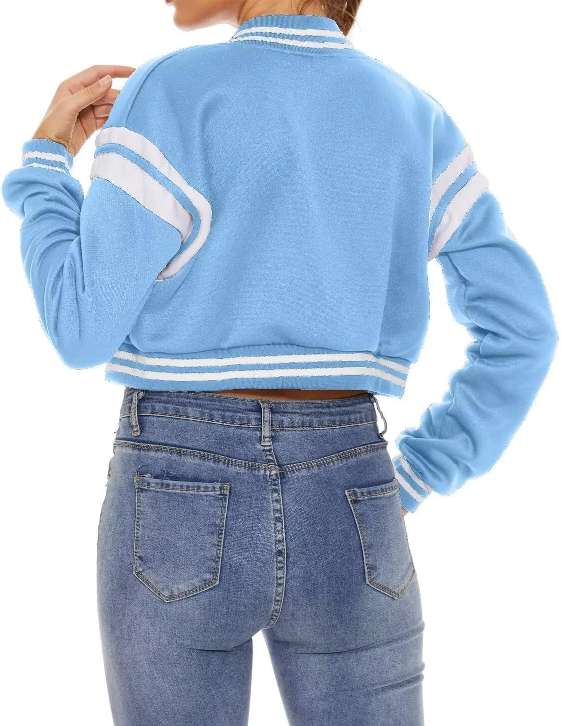 ACEFAST INC Womens Varsity Jacket Long Sleeve Button Down Cropped Bomber Jackets Casual Baseball Coat Y2K Streetwear