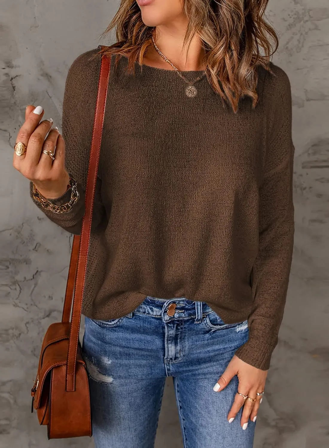 Acelitt Womens Casual Lightweight Long Sleeve Crewneck Knit Shirts Tops, S-XXL