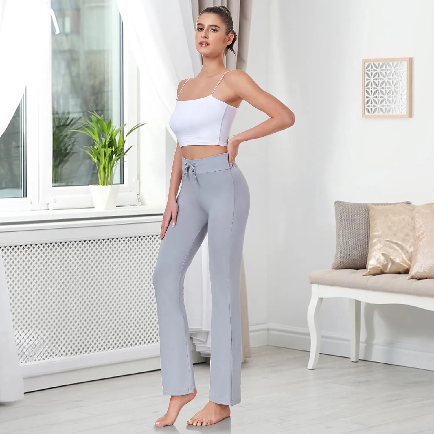 ADANIKI Women's Long Modal Comfy Drawstring Trousers Loose Straight-Leg for Yoga Running Sporting
