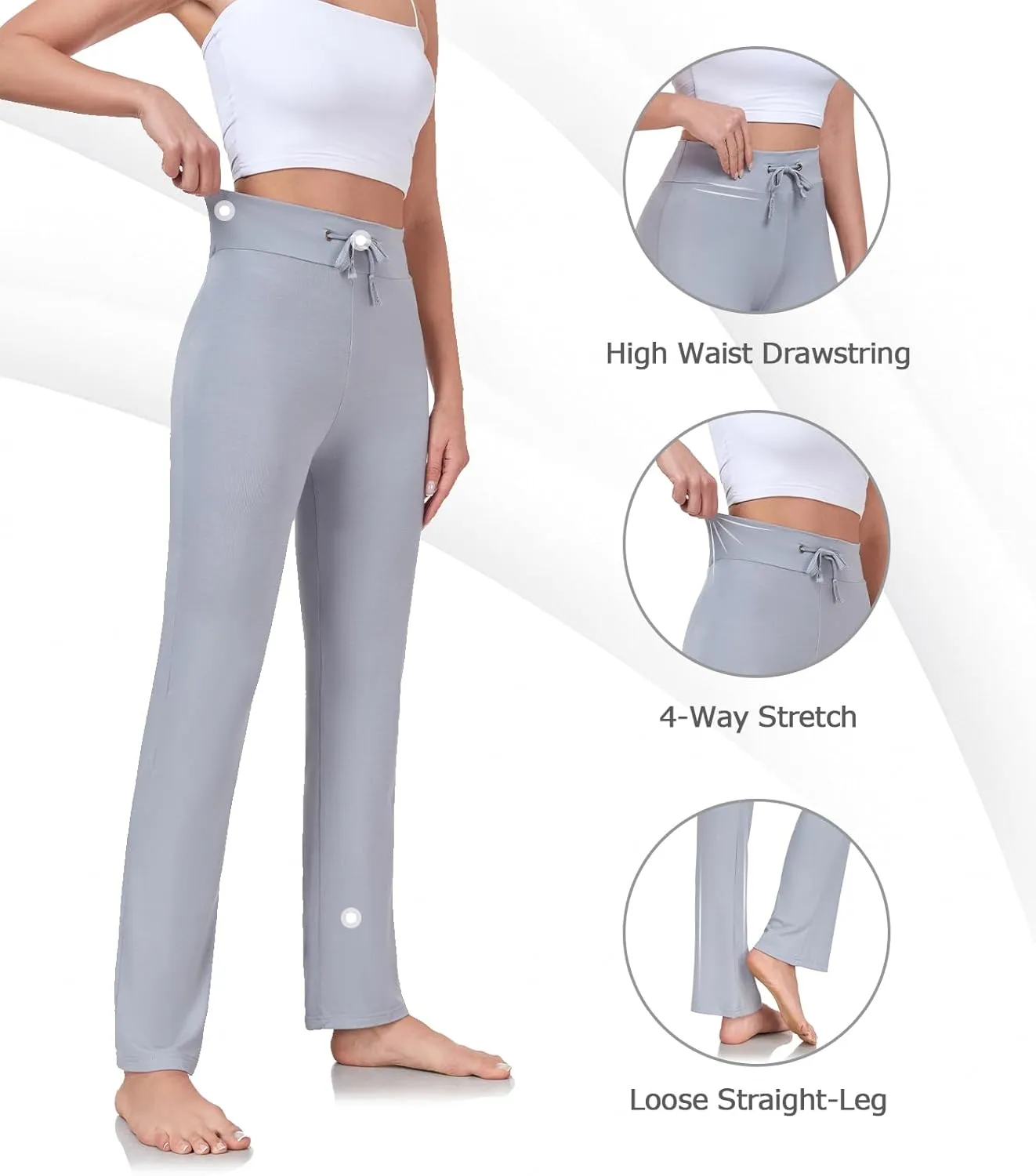 ADANIKI Women's Long Modal Comfy Drawstring Trousers Loose Straight-Leg for Yoga Running Sporting