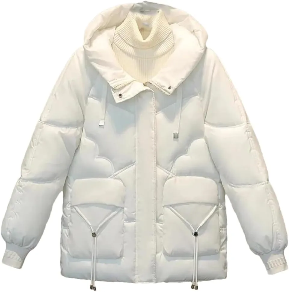 Adhdyuud Hooded With Pocket Cotton-Padded Coat Womens Solid Casual Zipper Winter Warm Jackets