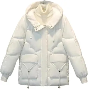 Adhdyuud Hooded With Pocket Cotton-Padded Coat Womens Solid Casual Zipper Winter Warm Jackets