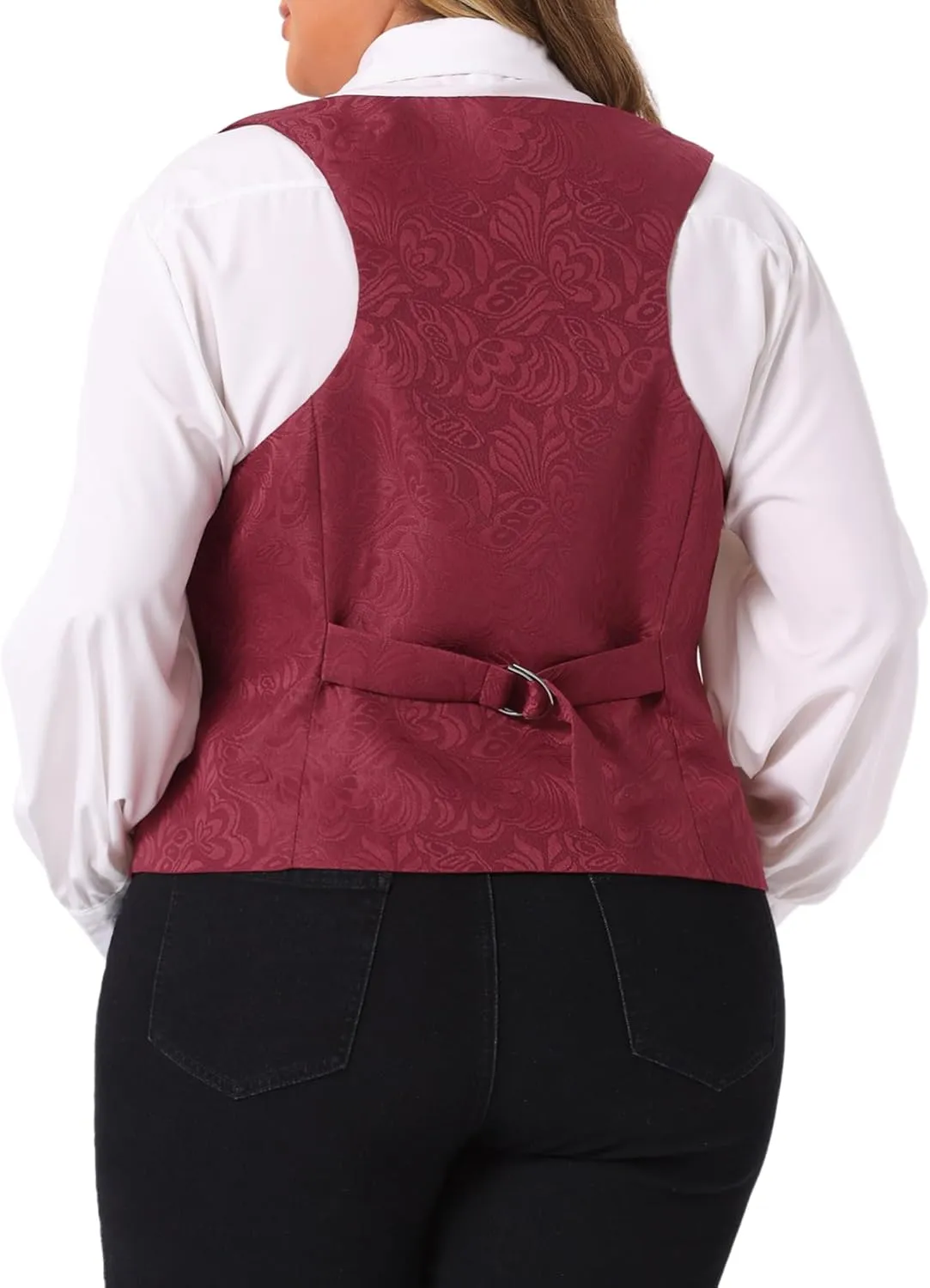 Agnes Orinda Plus Size Vest for Women Sleeveless Jacquard Jacket Steampunk Waistcoat