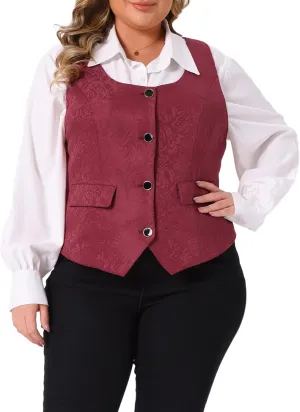 Agnes Orinda Plus Size Vest for Women Sleeveless Jacquard Jacket Steampunk Waistcoat