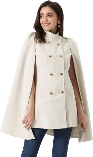 Allegra K Cape Coats for Women's Winter Slit Sleeve Double Breasted Cloak Coat