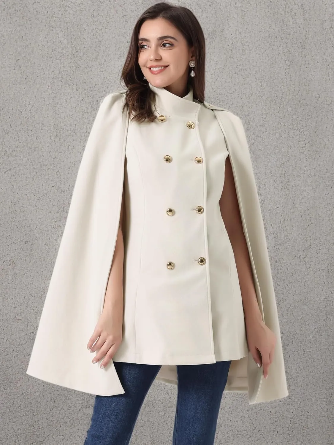 Allegra K Cape Coats for Women's Winter Slit Sleeve Double Breasted Cloak Coat