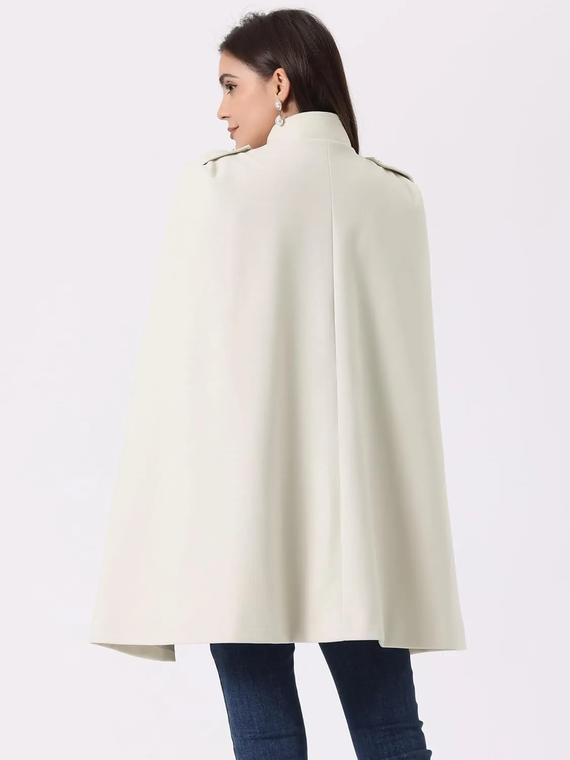 Allegra K Cape Coats for Women's Winter Slit Sleeve Double Breasted Cloak Coat