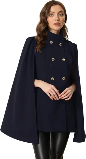 Allegra K Cape Coats for Women's Winter Slit Sleeve Double Breasted Cloak Coat