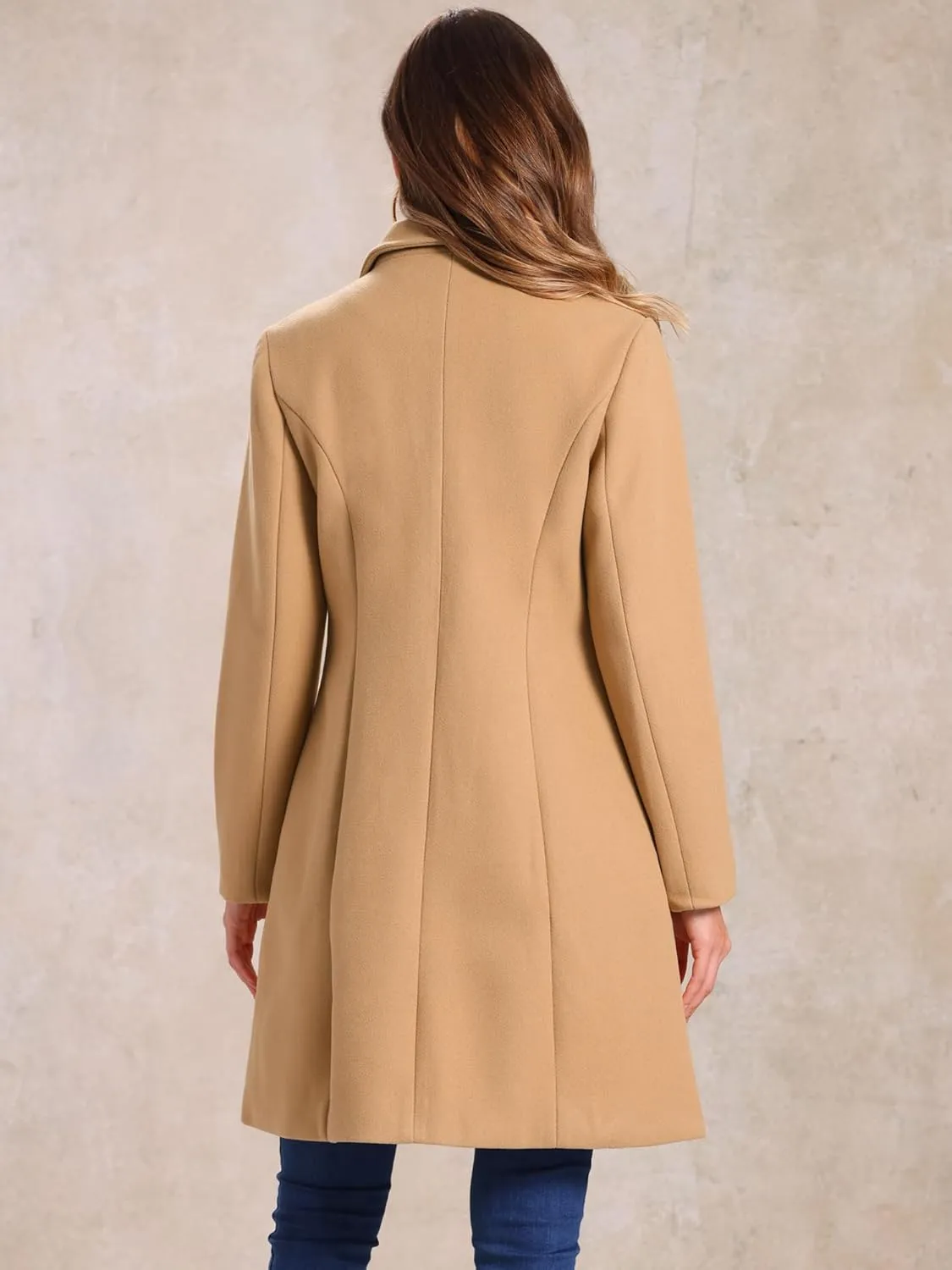 Allegra K Long Coat for Women's Notched Lapel Pockets Double Breasted Long Sleeve Trench Coats