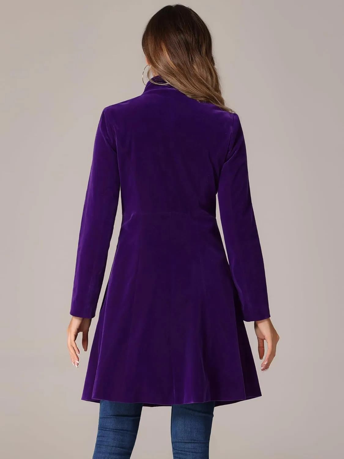 Allegra K Velvet A-Line Coat for Women's Christmas Double Breasted Winter Swing Coats