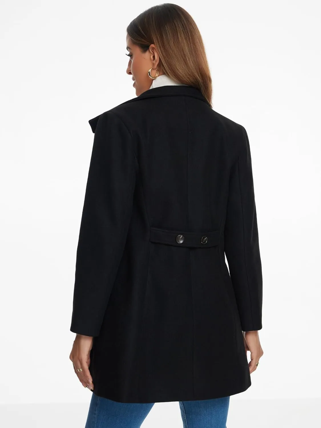 Allegra K Winter Trench Coats for Women's Casual Stand Collar Pea Double Breasted Overcoat