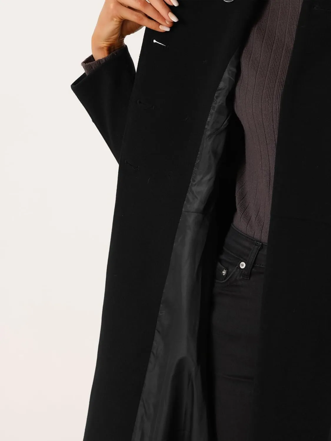 Allegra K Women's Winter Overcoat a Line Trench Coat Lapel Collar Swing Double Breasted Long Dress Coat