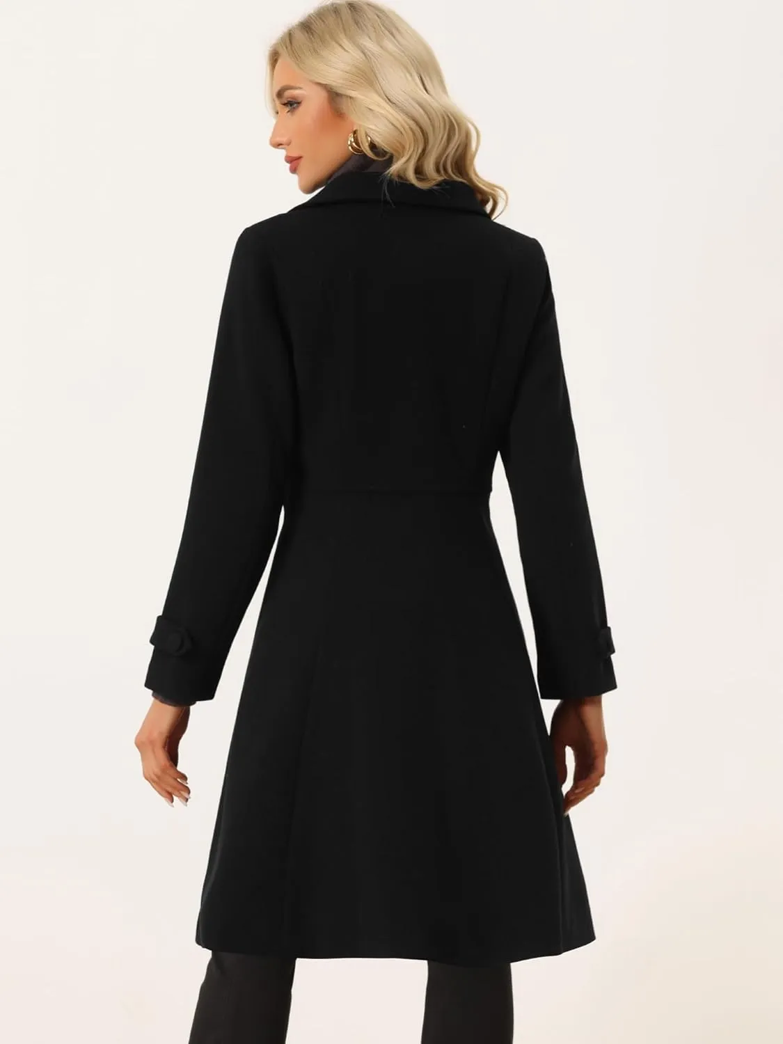 Allegra K Women's Winter Overcoat a Line Trench Coat Lapel Collar Swing Double Breasted Long Dress Coat