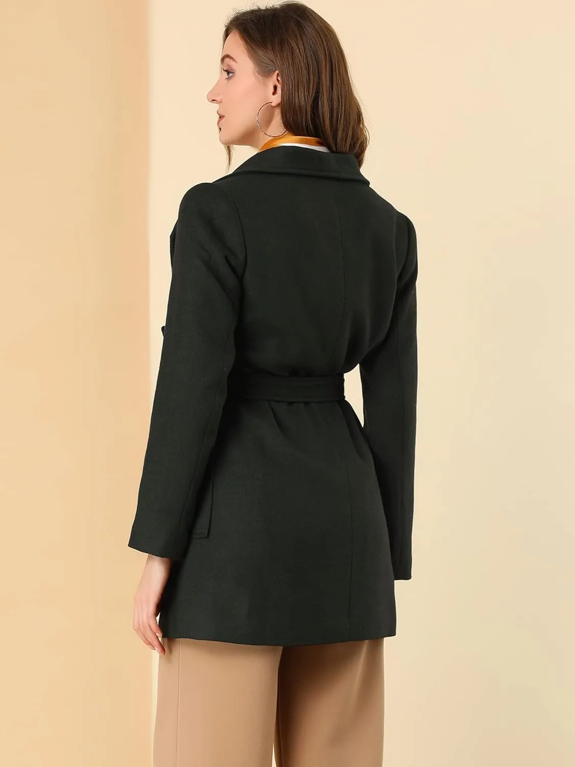 Allegra K Women's Winter Shawl Collar Long Sleeve Tie Belt Wrap Coats with Pockets