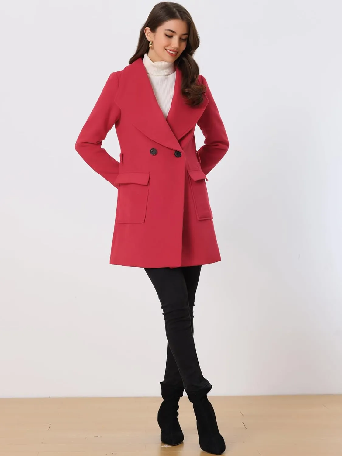 Allegra K Women's Winter Shawl Collar Long Sleeve Tie Belt Wrap Coats with Pockets