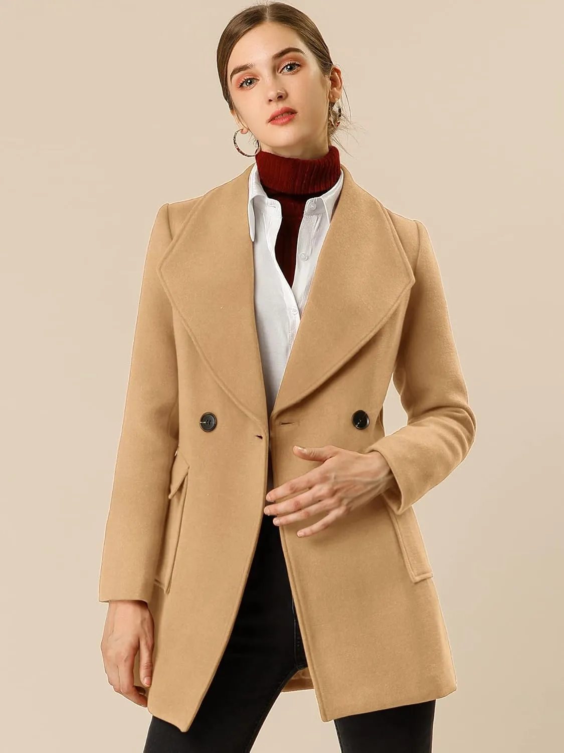 Allegra K Women's Winter Shawl Collar Long Sleeve Tie Belt Wrap Coats with Pockets