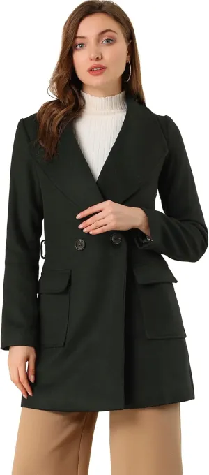 Allegra K Women's Winter Shawl Collar Long Sleeve Tie Belt Wrap Coats with Pockets