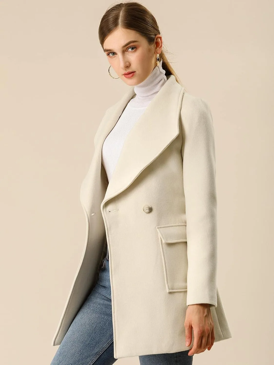 Allegra K Women's Winter Shawl Collar Long Sleeve Tie Belt Wrap Coats with Pockets
