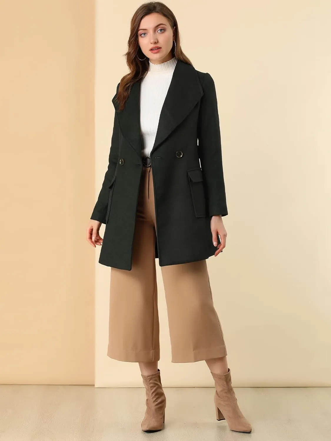 Allegra K Women's Winter Shawl Collar Long Sleeve Tie Belt Wrap Coats with Pockets