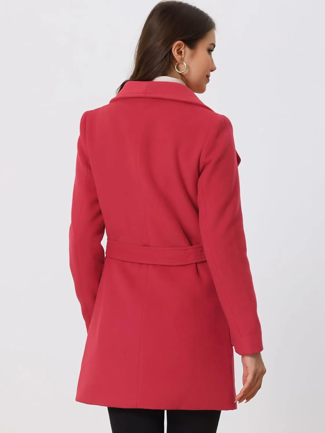 Allegra K Women's Winter Shawl Collar Long Sleeve Tie Belt Wrap Coats with Pockets