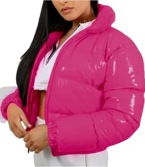 AMEBELLE Women Winter Warm Stand Collar Slim Fit Cropped Puffer Down Jacket Coats