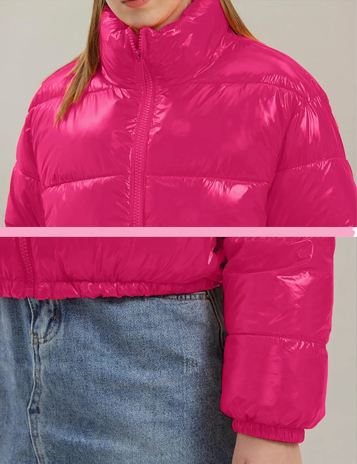 AMEBELLE Women Winter Warm Stand Collar Slim Fit Cropped Puffer Down Jacket Coats