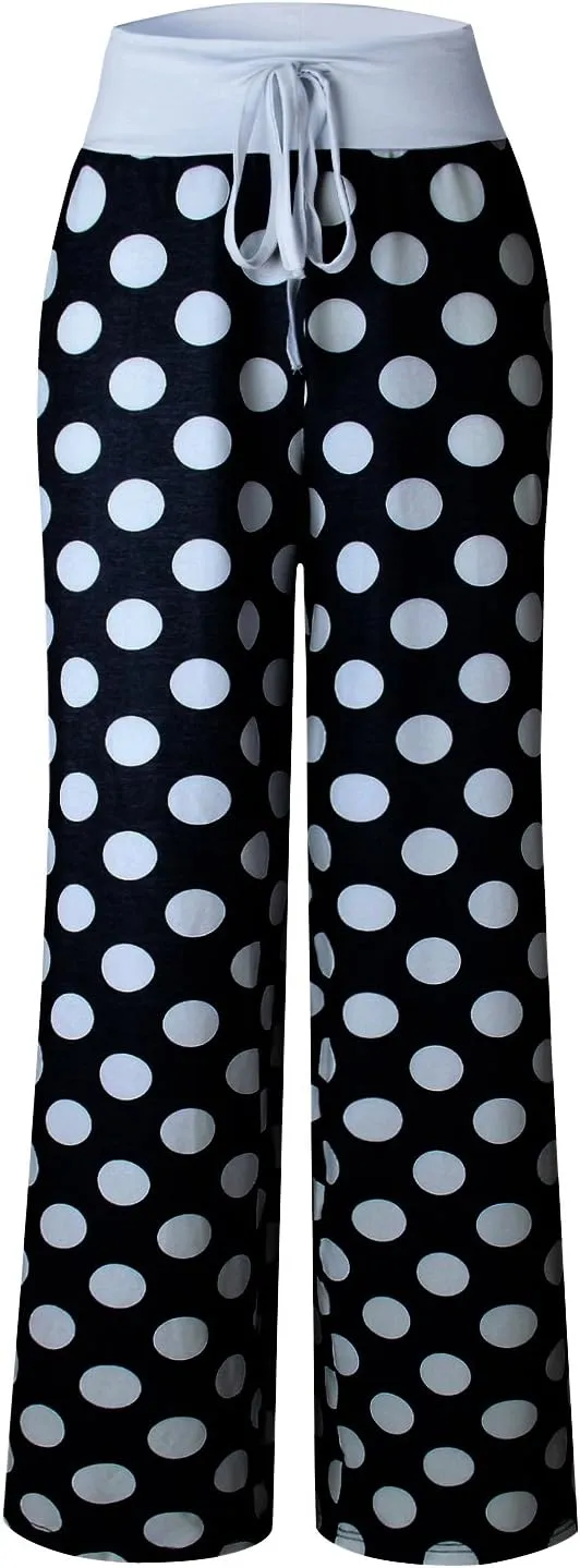 AMiERY Women's Comfy Casual Pajamas Pant Floral Printed High Waist Wide Legs Lounge Pants Trousers