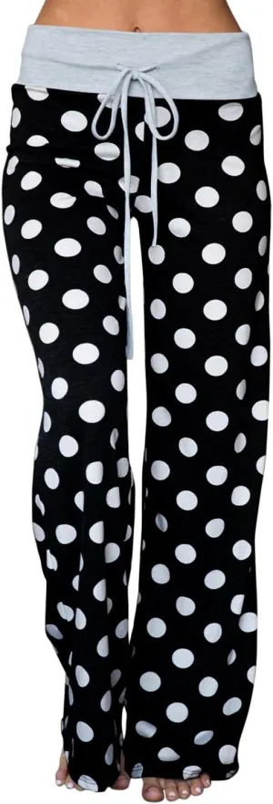 AMiERY Women's Comfy Casual Pajamas Pant Floral Printed High Waist Wide Legs Lounge Pants Trousers