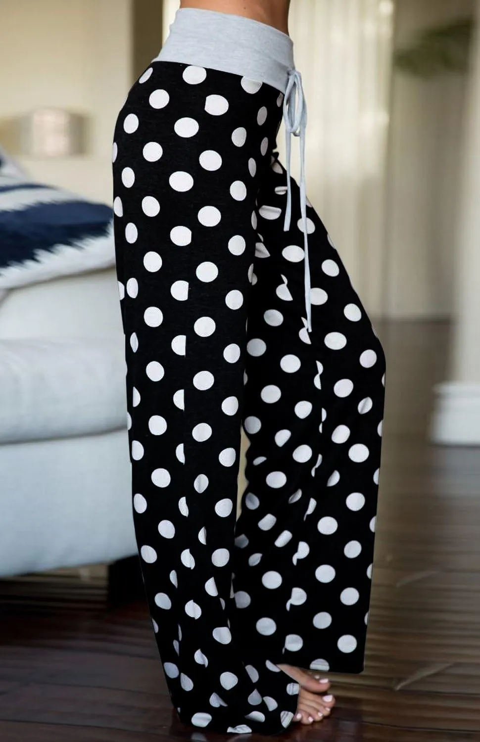 AMiERY Women's Comfy Casual Pajamas Pant Floral Printed High Waist Wide Legs Lounge Pants Trousers