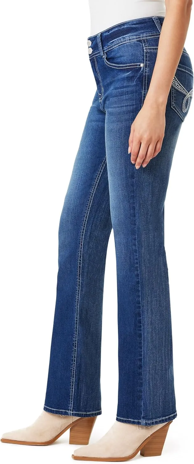 Angels Forever Young Women's Everflex Curvy Bootcut Mid-Rise Bling Jeans (Available in Plus Size)