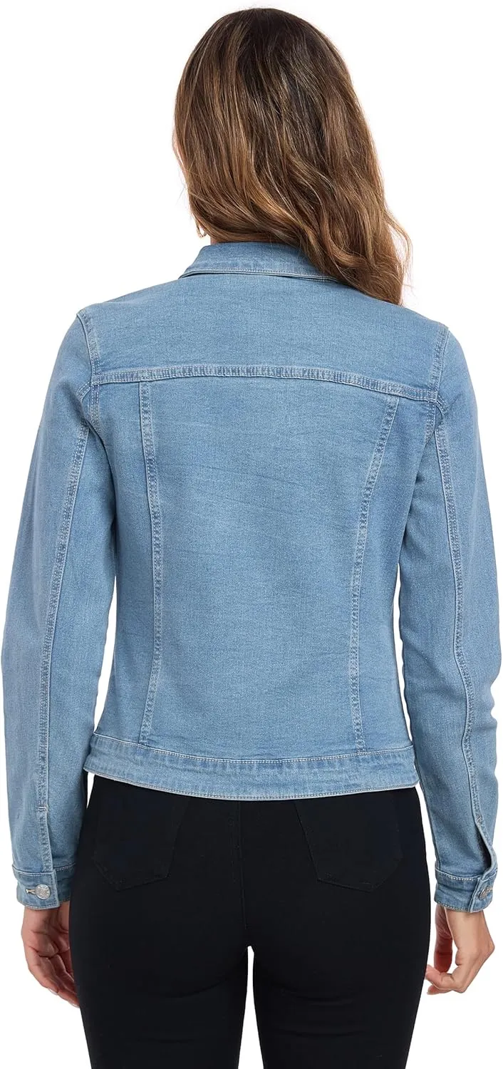 Anienaya Women's Stretch Denim Jacket Long Sleeve Basic Trendy Button Up Trucker Jean Jackets