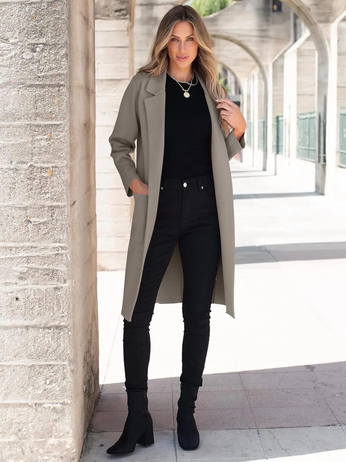 ANRABESS Women Cardigan Sweater Jackets Open Front Thick Knit Oversized Blazer Coatigan 2025 Fall Winter Long Coats Outwear