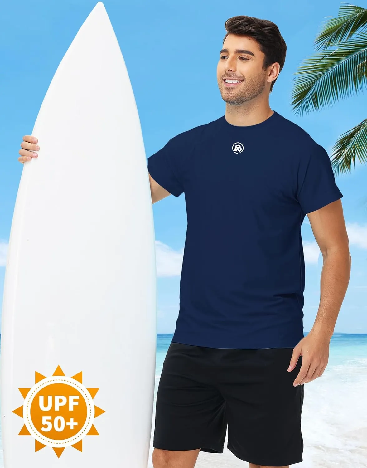 AOBUTE Mens Short Sleeve Swim Shirts UPF 50  Quick Dry Rash Guard Fishing Swimming