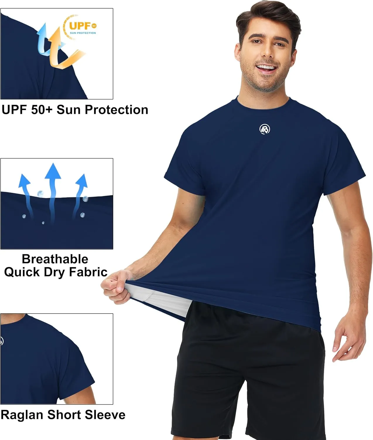 AOBUTE Mens Short Sleeve Swim Shirts UPF 50  Quick Dry Rash Guard Fishing Swimming