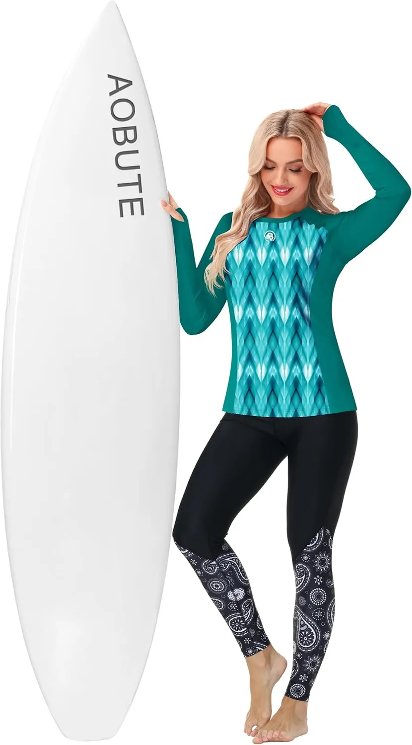 AOBUTE Women Long Sleeve Rash Guard UPF 50  Swim Shirts with Thumb Hole